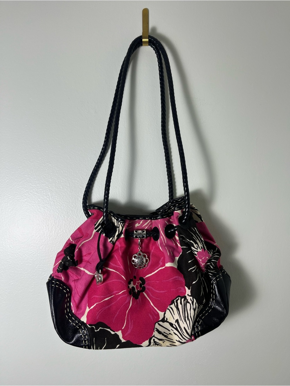 Brighton Pink Floral Shoulder Bag with Black Trim